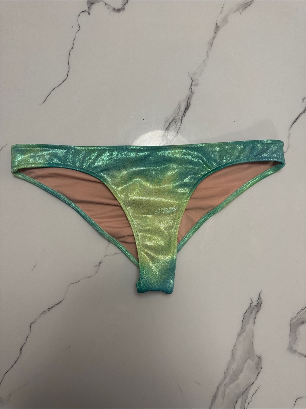 Metallic Iridescent Scrunch Butt Bikini Bottom Aqua Green Size s